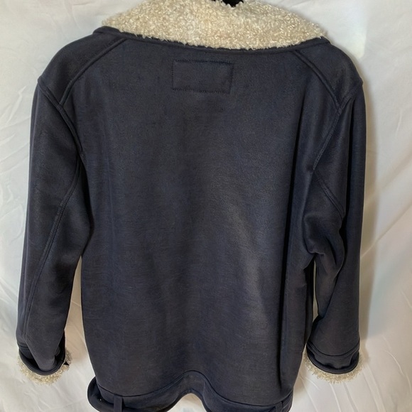 7 For All Mankind: Fog Blue Faux Suede/Shearling Moto Jacket- snap closure- M - Picture 12 of 16